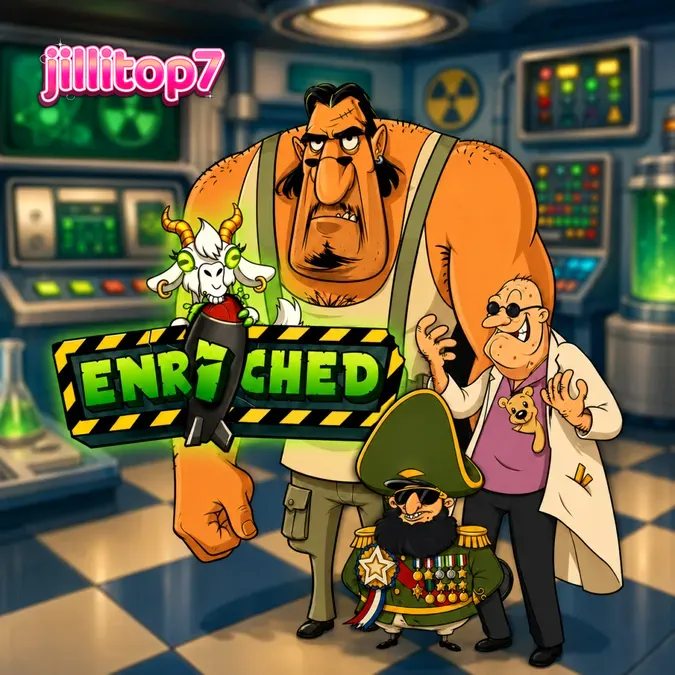 Isang visual na representasyon ng Enriched slot na may retro reactor theme at mga simbolo ng Uranium Rods.